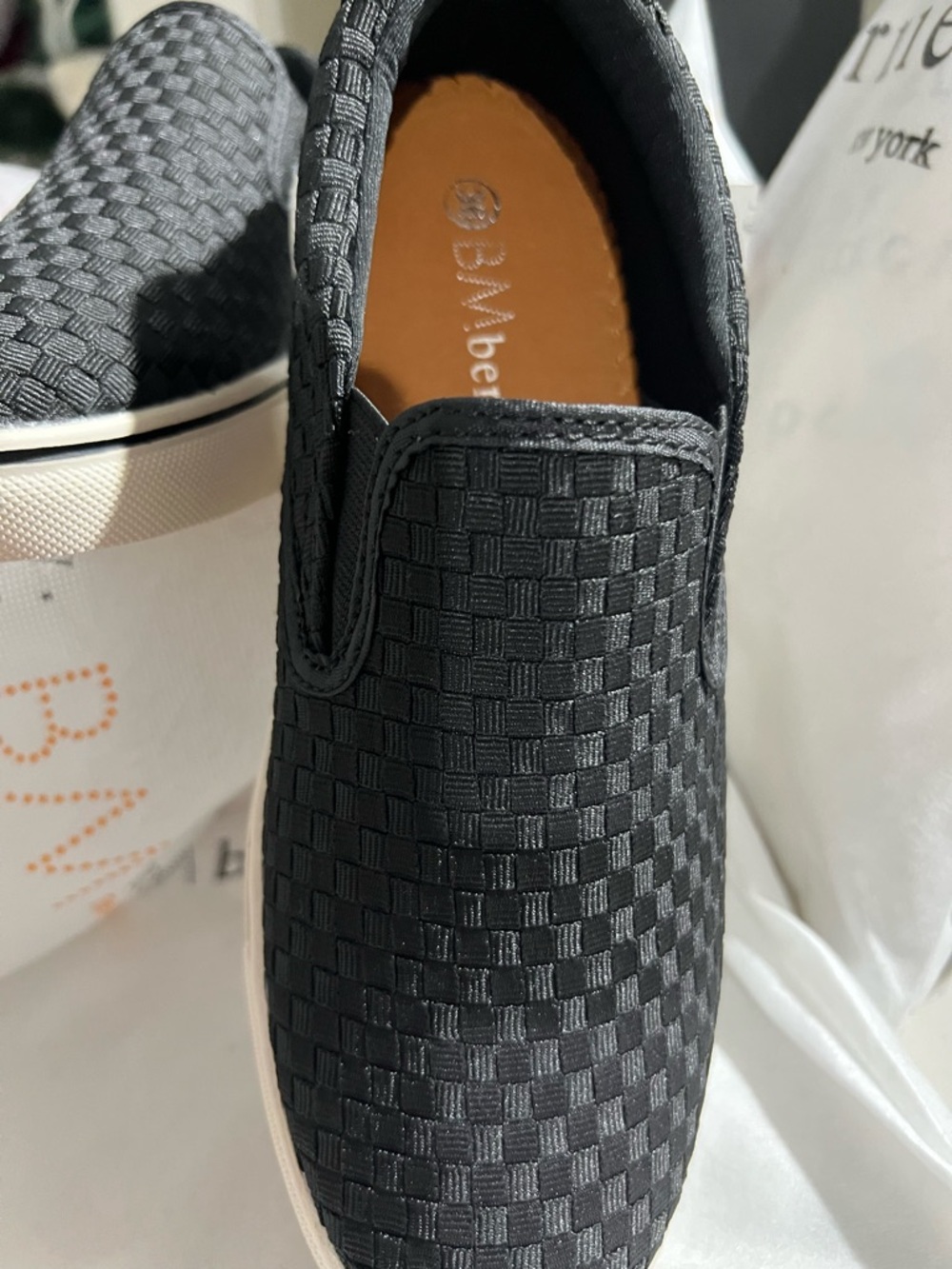 bernie mev. Women’s Black Woven Slip-On Loafers